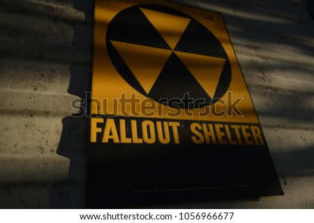 Vintage 1960s Cold War radioactive fallout shelter sign.