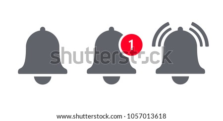 Notification bell icon for incoming inbox message. Vector ringing bell and notification number sign for alarm clock and smartphone application alert Royalty-Free Stock Photo #1057013618