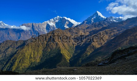 Annapurna Range of Nepal. Annapurna is a massif in the Himalayas in north-central Nepal.