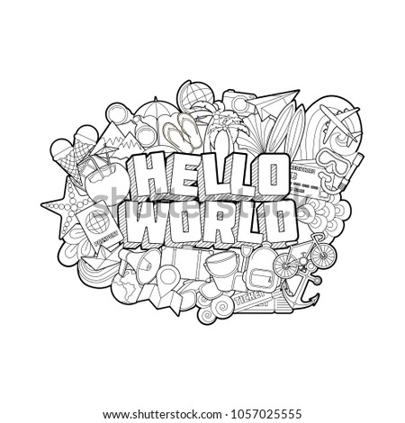 Hello World - Hand Lettering and Doodles Elements Sketch Isoleted