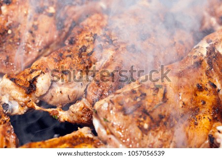 cooking on the grill meat shashlik. Photo close-up with a shallow depth of field