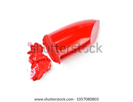 Red color lipstick for make up as sample of cosmetic product isolated on white background