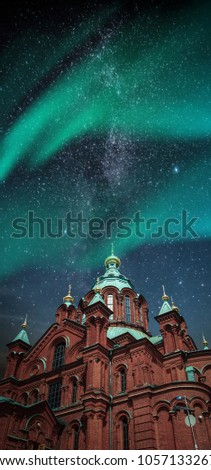 Polar lights, aurora. Milky Way. picturesque and very beautiful  photos Helsinki