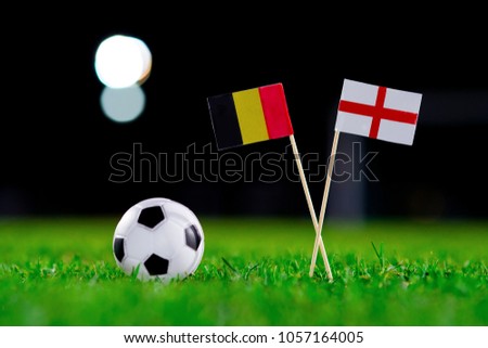Belgium - England national Flag, football match, world cup Russia. Concept photo, edit space. Royalty-Free Stock Photo #1057164005