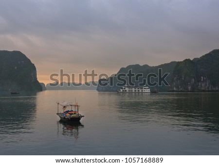 Sunset in Halong bay in Vietnam.