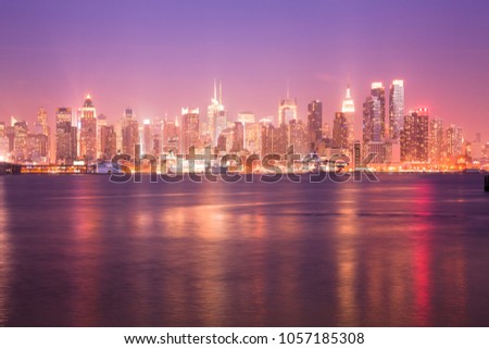 Reflection over the Hudson River and Skyline of midtown Manhattan, New York City, NY, USA