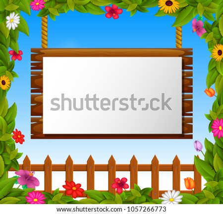 vector illustration of Empty paper blank on wooden signboard in the garden
