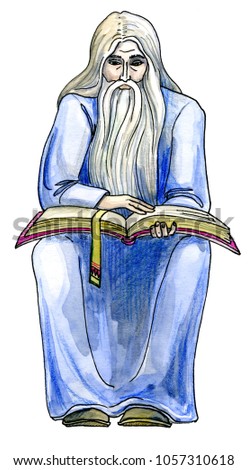 the old druid. with a book. watercolor