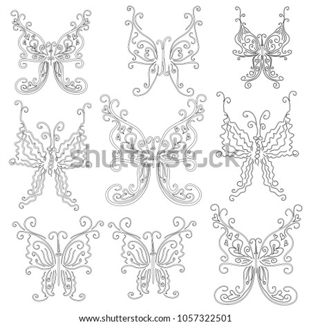 Coloring book for adult and older children. Coloring page. Outline drawing. Decorative butterfly in frame