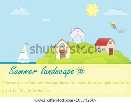Colorful cartoon summer (spring) landscape in paper style