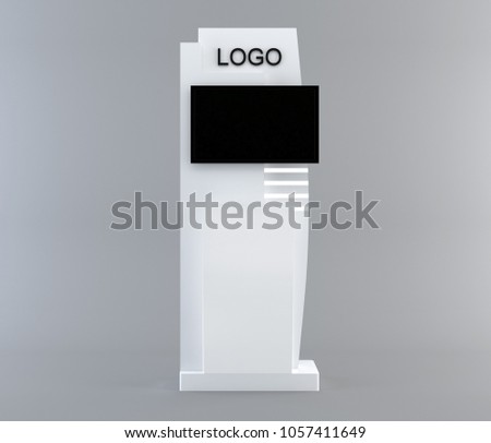 Display with black screen on mobile stand front view with clipping path. 3D rendering
