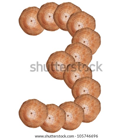 arabic number made from bark wood on white background