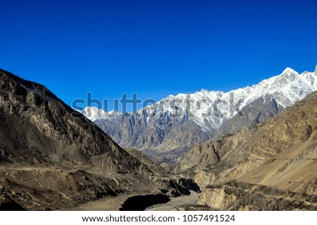 The Indus river passing among the high peaks
