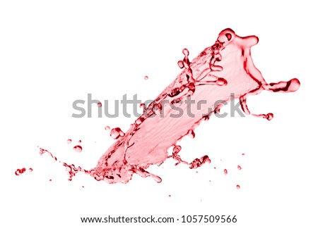 Clear splash of red wine or juice water with drops. Isolated on a white