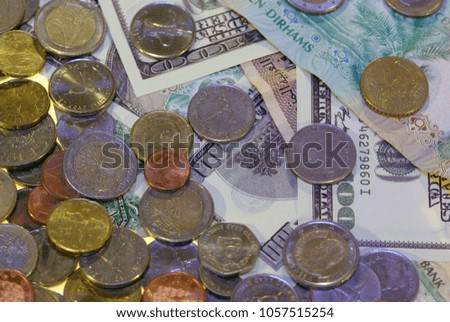 Coins and bills. Finance. Photo coins and bills