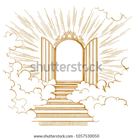 Gates of Paradise, entrance to the heavenly city, meeting with God, symbol of Christianity hand drawn vector illustration sketch Royalty-Free Stock Photo #1057530050