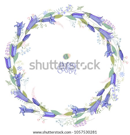 Round floral garland with bluebell flowers. Decoration for wedding and romantic design