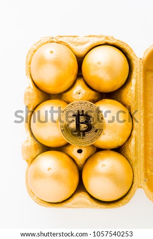 One old aesopus story  tells about the chick who  makes the golden egg, in this case she makes bitcoin, conceptual composition for bitcoin and new economy