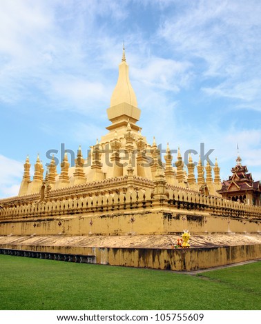 Golden pagada in Pha-That Luang temple, Vientiane, Travel in Laos.