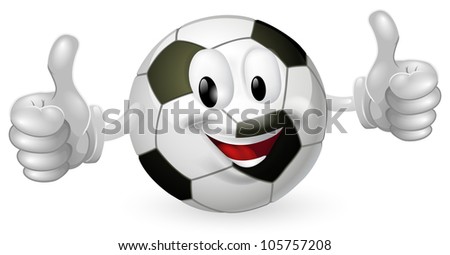 Illustration of a cute happy soccer football ball mascot man smiling and giving a thumbs up