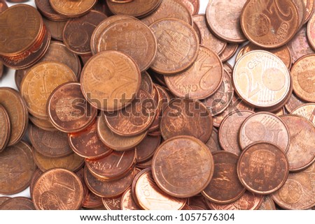 Euro, set coins closeup with selective focus. Currency exchange, finance, business growth concept abstract background. Save money for retirement planning. Payment cache signs. Success rich life symbol