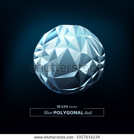 Vector Polygon Abstract Polygonal Geometric Triangle Ball (Spherical) Shape in Blue Color.