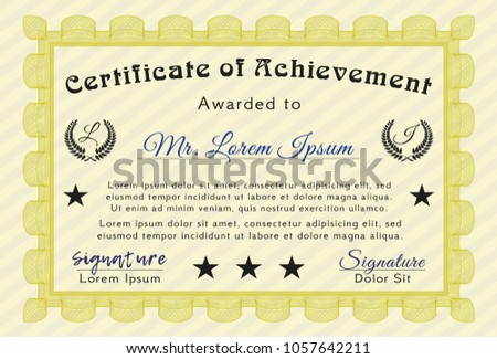 Yellow Certificate. Easy to print. Customizable, Easy to edit and change colors. Modern design. 