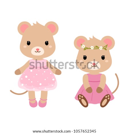 Cute mouses. Vector flat illustration isolated on white background.
