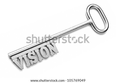 a silver key with word isolated on white, business concept