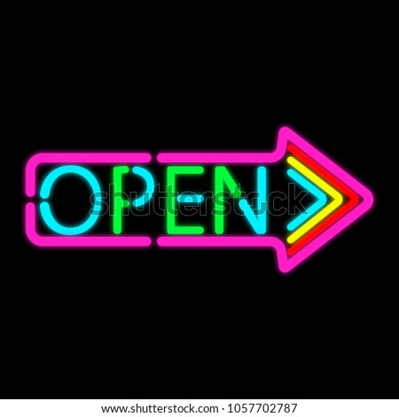 Neon text "OPEN" sign.
