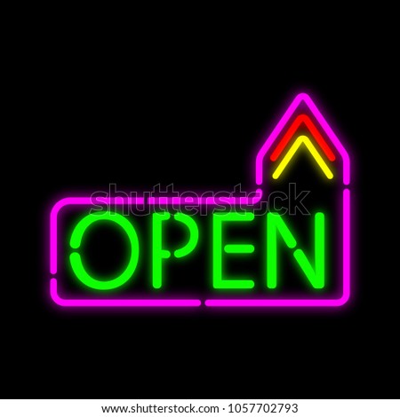 Neon text "OPEN" sign.