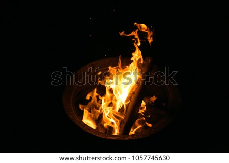 Fire in a pot burning log 