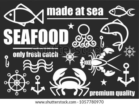 Seafood banner on the black background