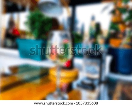 Picture blurred for background abstract. Blur drink on the table in restaurant.
