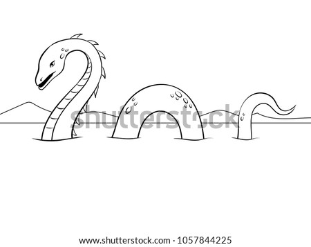 Loch Ness Monster fake underwater animal coloring retro vector illustration. Color background. Comic book style imitation. Royalty-Free Stock Photo #1057844225