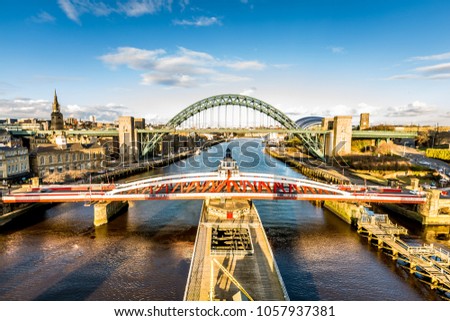 Bridges across the river Tyne, Newcastle upon Tyne Royalty-Free Stock Photo #1057937381