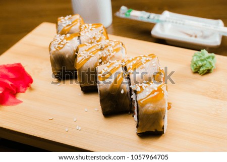 a tasty set of rolls. Sushi