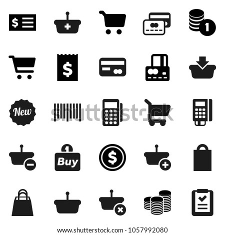 Flat vector icon set - dollar coin vector, cart, credit card, stack, receipt, new, shopping bag, buy, barcode, reader, basket, list