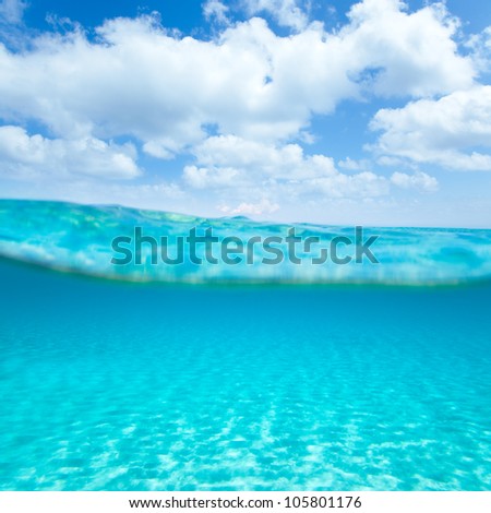 Balearic islands turquoise sea under over in out waterline tropical beach