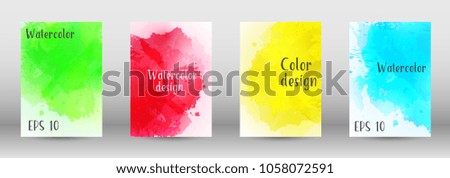 Design cover with a picture of watercolor spray. A set of rectangular objects for the design of a cover, a poster, a banner, a notebook, an album. Vector. EPS 10.