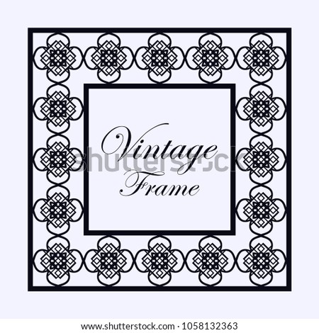 Vintage ornamental decorative label frame with ornate border. Template for design of retro frames, borders, labels. Vector illustration