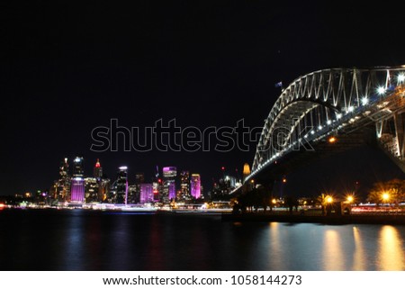 Sydney Harbour Bridge and City Skyline at Night. Landmark building, Australia