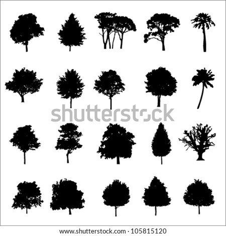 Set Of Twenty Black Vector Silhouettes Trees