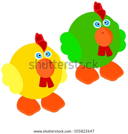 Two cute little rooster on a white background