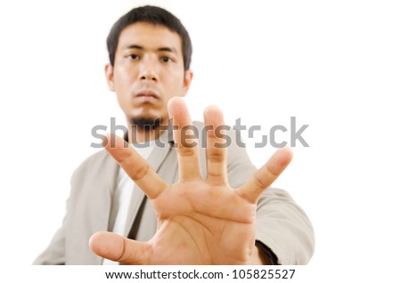 Businessman Touching on the whiteboard, Selective focus on the finger.
