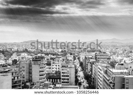 City buildings and road traffic, Athens, Greece