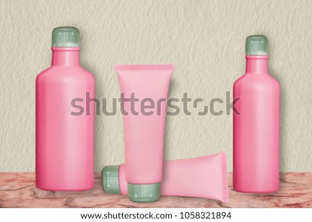 Cosmetics products, cosmetic set in Spa concept pink branding mock-up