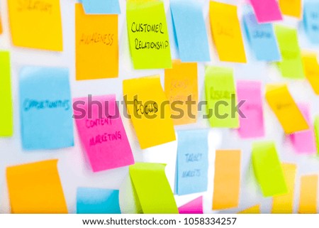 Whiteboard covered with adhesive notes