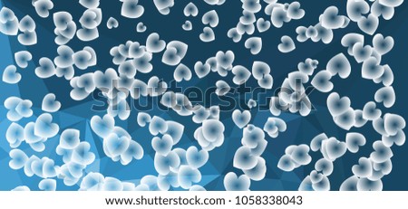 Beautiful abstract background with flying transparent hearts. Horizontal banner, texture, flyer, layout, postcard. Vector clip art.