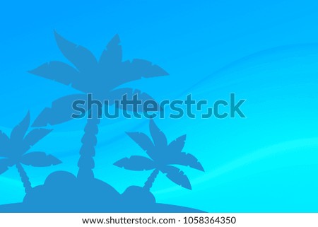 Vector Tropical Landscape. Palm under clean blue sky. Illustration with neutral background and copy space.
